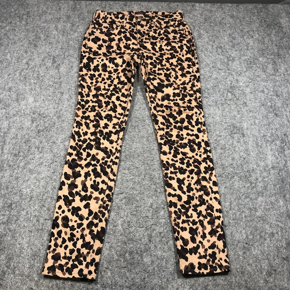 NYDJ Alina Legging Jeans Womens 0 Brown Leopard Mid Rise Stretch Denim Lift Tuck